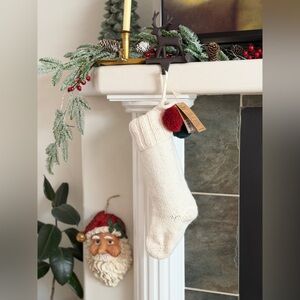 Pair of Knit Christmas Stockings with Pom Poms